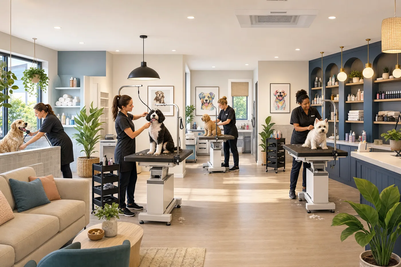 Pet groomer with a client in the salon