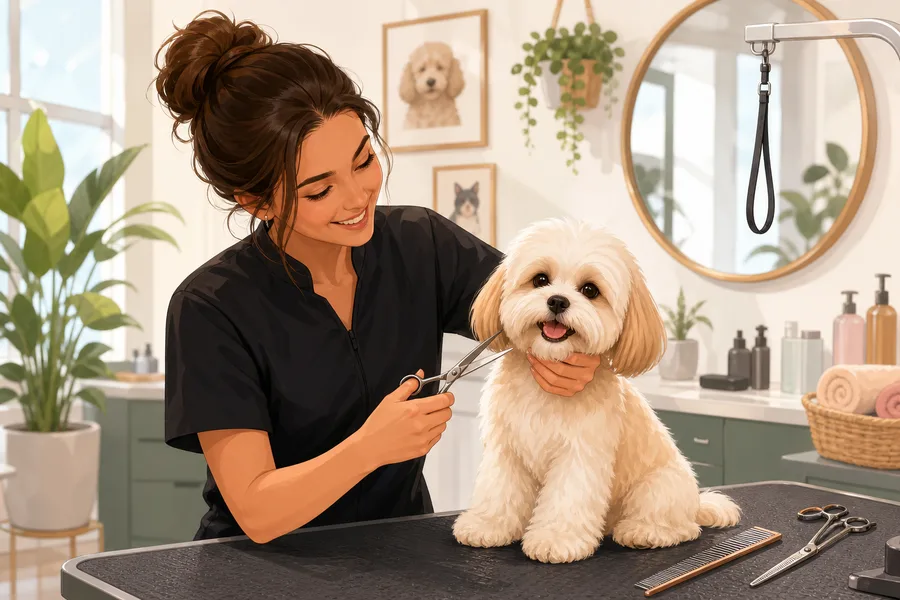 Groomer working with a pet in the salon
